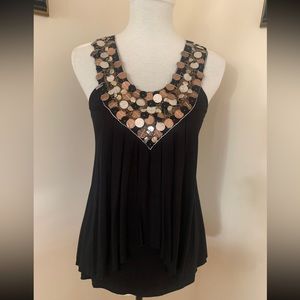 Akiko Womens Juniors Black Copper Silver Sequins Beaded Blouse Tank Top Size XS